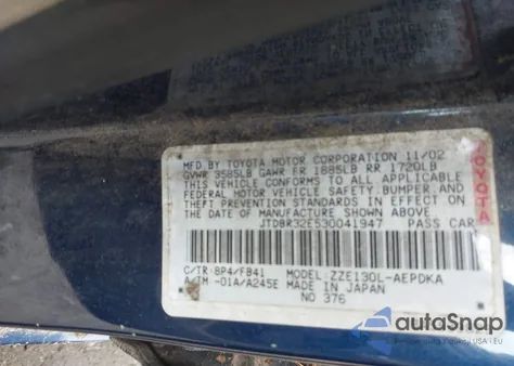 2003 Toyota Corolla Ce из США, поврежденный, VIN JTDBR32E530041947